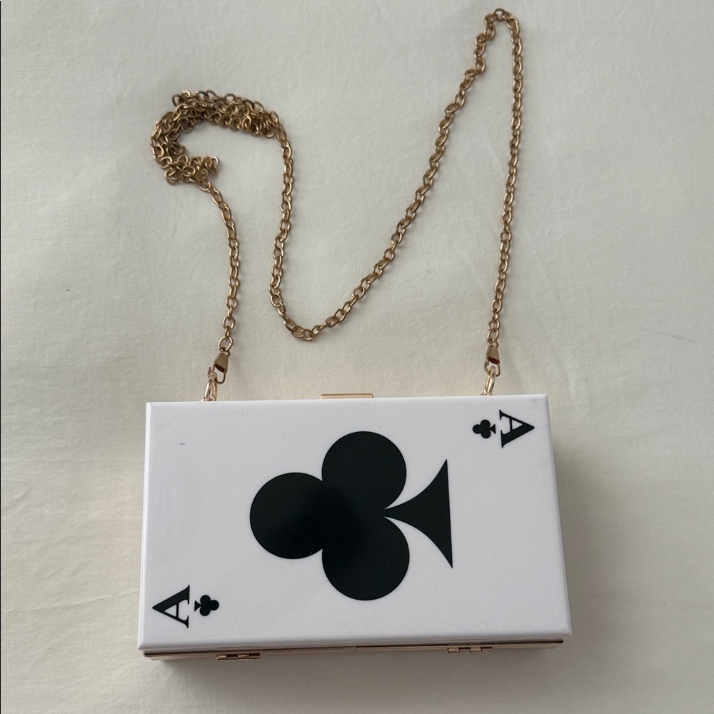 Ace of Clubs White Clutch Bag purse chain strap